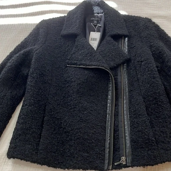 Eileen Fisher Black Curly Alpaca Moto Jacket Small
